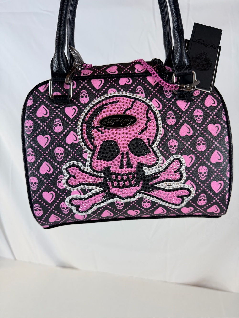 Ed Hardy Pink & Black Dome Satchel black & pink skull print NWT Y2K
